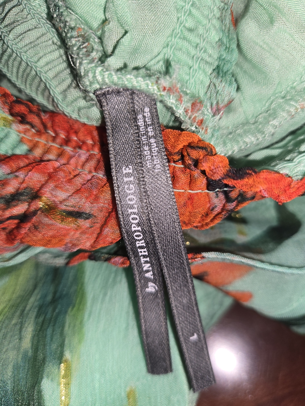 Anthropologie Mint Green Maxi Dress with Coral Floral Print - L - Picture 3 of 5